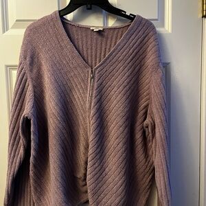 J. Jill Lavender V-Neck zip front chenille Sweater